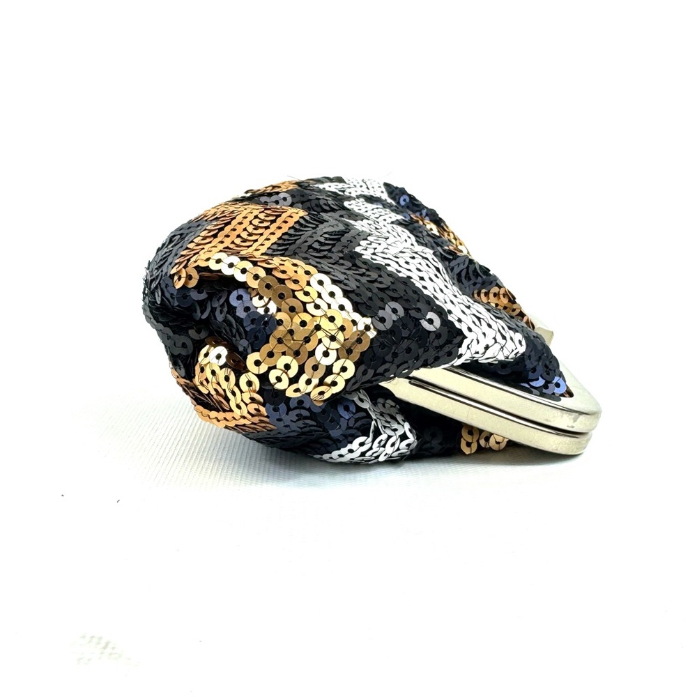 Lulu Townsend chevron sequined clutch w silver chain. Black white navy & bronze - Picture 4 of 11